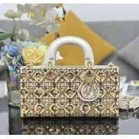 Good Looking Dior Lady D-Joy Medium Bag with Gold-Tone Sequins 0929 White 2025