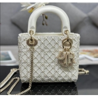 Famous Brand Dior Mini Lady Bag in Embroidered with Pearls 0929 White 2025