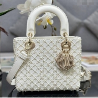 Top Quality Dior Small Lady Bag in Embroidered with Pearls 0929 White 2025