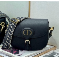 Best Price Dior Large Dior Bobby Bag Grained Calfskin with Blue Oblique Embroidered Shoulder Strap 9132 Black 2025
