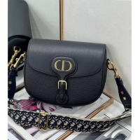 Best Price Dior Large Dior Bobby Bag Grained Calfskin with Blue Oblique Embroidered Shoulder Strap 9132 Black 2025