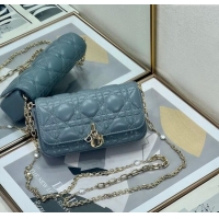 Good Quality Dior My Dior - Dior Talk Phone Pouch in Cannage Lambskin Leather 9134 Dusty Blue 2025