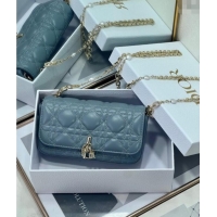 Good Quality Dior My Dior - Dior Talk Phone Pouch in Cannage Lambskin Leather 9134 Dusty Blue 2025