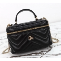 Buy Discount Gucci GG Marmont Mini Vanity Bag in Chevron Leather 837454 Black 2025