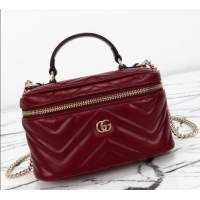 Grade Quality Gucci GG Marmont Mini Vanity Bag in Chevron Leather 837454 Red 2025