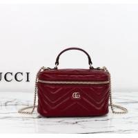 Grade Quality Gucci GG Marmont Mini Vanity Bag in Chevron Leather 837454 Red 2025