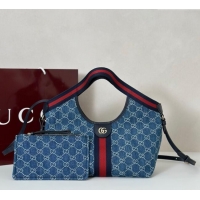 Luxury Discount Gucci Giglio Small Tote Bag in GG Denim 860845 Dark Blue 2025