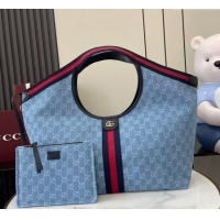 Good Looking Gucci Giglio Large Tote Bag in GG Denim 853971 Light Blue 2025