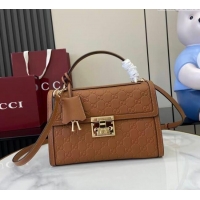 Cheap Gucci Padlock GG Leather medium top handle bag 838998 Brown 2025