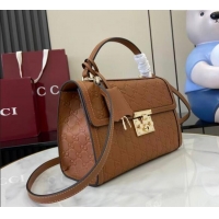 Cheap Gucci Padlock GG Leather medium top handle bag 838998 Brown 2025