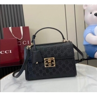 Inexpensive Gucci Padlock GG Leather medium top handle bag 838998 Black 2025