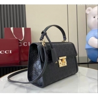 Inexpensive Gucci Padlock GG Leather medium top handle bag 838998 Black 2025