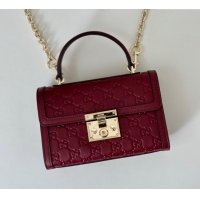 Unique Grade Gucci Padlock GG Leather Small top handle bag 848884 Red 2025