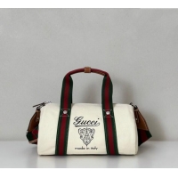 Buy Cheapest Gucci Small printed canvas duffle bag 816865 White 2025