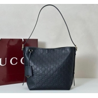 Top Design Gucci GG Leather Emblem small shoulder bag 848881 Black 2025