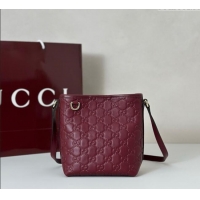 New Cheap Gucci GG Leather Emblem Nano Bucket Bag 847090 Red 2025