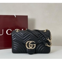 Good Product Gucci GG Marmont Chevron Leather large shoulder bag 838985 Black 2025