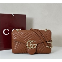 Best Design Gucci GG Marmont Chevron Leather large shoulder bag 838985‎ Brown 2025