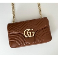 Best Design Gucci GG Marmont Chevron Leather large shoulder bag 838985‎ Brown 2025