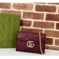 Original Cheap Gucci GG Marmont Matelasse Leather Chain Mini Bag 474575 Burgundy 2025