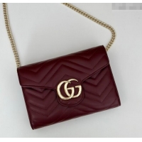 Original Cheap Gucci GG Marmont Matelasse Leather Chain Mini Bag 474575 Burgundy 2025