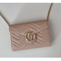 Top Quality Gucci GG Marmont Chevron Leather Chain Mini Bag 474575 Light Pink 2025