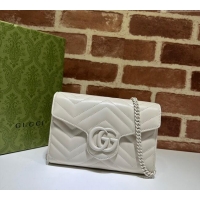 New Release Creation Gucci GG Marmont Chevron Leather Chain Mini Bag 474575 All White 2025