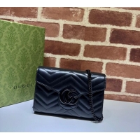 Top Grade Gucci GG Marmont Chevron Leather Chain Mini Bag 474575 All Black 2025