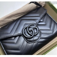 Top Grade Gucci GG Marmont Chevron Leather Chain Mini Bag 474575 All Black 2025
