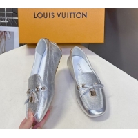 Perfect Louis Vuitton Flore Car Shoe Loafers in Grained Leather 1AICKY Silver