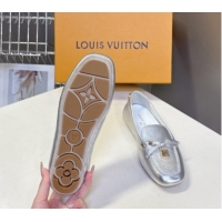 Perfect Louis Vuitton Flore Car Shoe Loafers in Grained Leather 1AICKY Silver