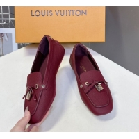 Modern Louis Vuitton Flore Car Shoe Loafers in Grained Leather 1AICKY Burgundy