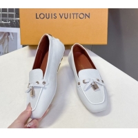 Unique Style Louis Vuitton Flore Car Shoe Loafers in Grained Leather 1AICKY White