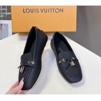 Top Grade Louis Vuitton Flore Car Shoe Loafers in Grained Leather 1AICKY Black