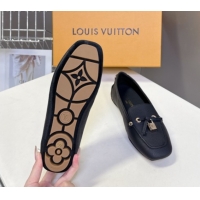 Top Grade Louis Vuitton Flore Car Shoe Loafers in Grained Leather 1AICKY Black