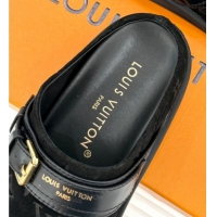 Purchase Louis Vuitton LV To-Go Flat Comfort Clog Mules in Suede with Buckle Black 1AHLVU 0829084