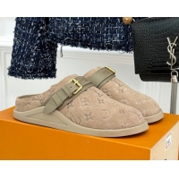 Expensive Louis Vuitton LV To-Go Flat Comfort Clog Mules in Suede with Buckle Beige2 1AHLVU 0829085