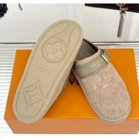 Expensive Louis Vuitton LV To-Go Flat Comfort Clog Mules in Suede with Buckle Beige2 1AHLVU 0829085