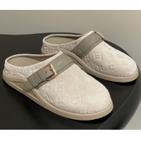 Pretty Style Louis Vuitton LV To-Go Flat Comfort Clog Mules in Suede with Buckle Beige Grey 2025 1AHLVU 0829086