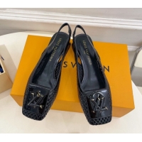 Charming Louis Vuitton Shake Slingback Pumps 3cm in Patent Perforated Leather 1AD0BX Black