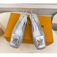 Cheap Price Louis Vuitton Shake Slingback Pumps 3cm in Metallic Perforated Leather 1AD0BX Silver