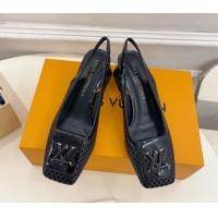1:1 aaaaa Louis Vuitton Shake Slingback Pumps 5.5cm in Patent Perforated Leather 1AD0BX Black 0829097