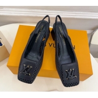 Hot Style Louis Vuitton Shake Slingback Pumps 5.5cm in Perforated Calf Leather 1AD0BX Black 0829099