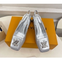 Low Cost Louis Vuitton Shake Slingback Pumps 5.5cm in Perforated Metallic Leather 1AD0BX Silver 0829100