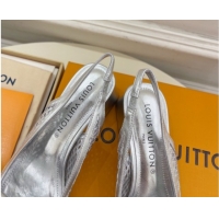 Low Cost Louis Vuitton Shake Slingback Pumps 5.5cm in Perforated Metallic Leather 1AD0BX Silver 0829100