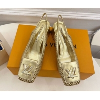 Stylish Louis Vuitton Shake Slingback Pumps 5.5cm in Perforated Metallic Leather 1AD0BX Gold 0829101