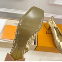 Stylish Louis Vuitton Shake Slingback Pumps 5.5cm in Perforated Metallic Leather 1AD0BX Gold 0829101