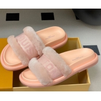 Top Grade Louis Vuitton Wool and Fabric Flat Slides Sandal Light Pink 2025 LV082904 0829103