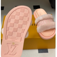 Top Grade Louis Vuitton Wool and Fabric Flat Slides Sandal Light Pink 2025 LV082904 0829103