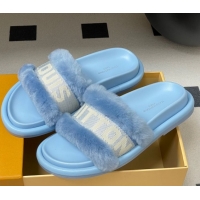Pretty Style Louis Vuitton Wool and Fabric Flat Slides Sandal Light Blue 2025 LV082904 0829104